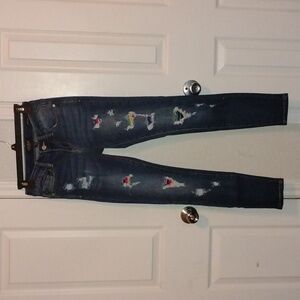 Judy Blue Dark Wash Distressed Skinny Jeans w/Rainbow Striped Patches Size 1/25